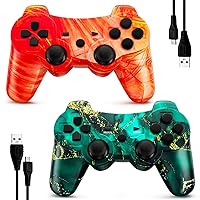 Wireless Controller for PS3 2 Pack, 6-Axis High Performance Motion Sense Dual Vibration, Bluetooth, Rechargeable, Upgraded Gaming Joysticks, 2 USB Charging Cords, Compatible with Sony PlayStation 3