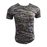 Men's Regular-Fit Camouflage Short Sleeve Casual Fashion Camo Printed T-Shirt Military Crewneck Vintage Tee Top