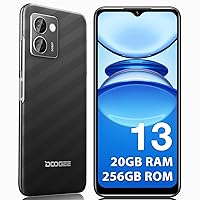 DOOGEE N50 Pro Android Phone, 4200 mAh Battery Smartphone, 20GB RAM+256GB ROM, Android 13, 50MP AI Camera, 6.52 inch HD+, 4G OTG/GPS/Face ID Fingerprint (Black)