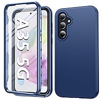FNTCASE for Samsung Galaxy A35-5G Case: Phone Case with Built-in Screen Protector Protective Silicone Cell Phone Cover Rugged Shockproof Full Protection Slim Dual Layer Case for Men Women Kids Blue