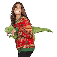 3D T-Rex Red and Green Adult Ugly Christmas Sweater