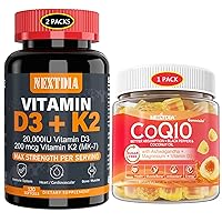 CoQ10 200mg 100mg Filled Gummies with Magnesium, Ashwagandha - Hert & Energy,Relax & Mod, Vitamin D3 20,000 IU, K2(MK7) 200mcg - Support Strong Bones & Muscle, Helping Vitamin D Deficiencies