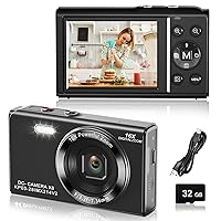 Digital Camera, 1080P Kids Camera, 2.8 Inch Point and Shoot Camera, Digital Camera with 16X Digital Zoom,with 32GB SD Card, Compact Camera for Kids Teens Boys Girls Adults, Black