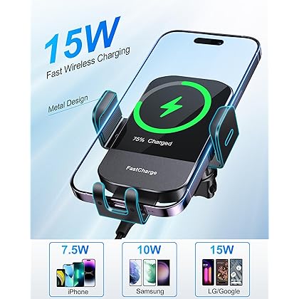 Wireless Car Charger, CHGeek 15W Fast Charging Auto Clamping Car Charger Phone Mount Phone Holder fit for iPhone 14 13 12 11 Pro Max Xs, Samsung Galaxy S23 Ultra S22 S21 S20, S10+ S9+ Note 9, etc