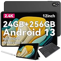 Blackview Tab18 Tablets 12 Inch Android 13 Tablet, 24GB+256GB(TF 2TB), 2.4K FHD+ IPS, 8800mAh 33W Fast Charger, Helio G99 Octa-core, 16MP Camera, TUV Eye-protection, 4G Dual SIM Tablet with Keyboard