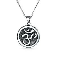 Mediation Celestial Buddha Heptagram Sanskrit Symbol Yoga Medallion Aum Om Ohm Necklace Pendant For Women Teens Men Necklace Circle Disc Oxidized .925 Sterling Silver