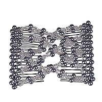Easy Stretch Beaded Hair Combs Double Magic Slide Metal Comb Clip Hairpins for Women Hair Styling (Grey)