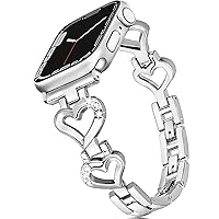 Metal Band Compatible with Apple Watch Band 45mm 44mm 49mm 42mm iWatch SE Series 8 7 6 5 4 3 2 1 Ultra, Slim Cute Metal Jewelry Bands for Women, Fancy Bling Luxury Diamond Dressy Strap-Silver