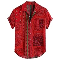 Men's Retro Button Down Bowling Shirts 50s Rockabilly Style Summer Tops Cuban Shirt for Men Short Sleeve Hawaiian Beach Shirt
