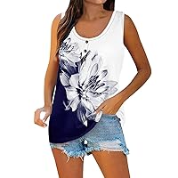 Tank Top for Women Plus Size Sleeveless Henley Shirts Woman Floral Print Tshirt Button Down Scoop Neck Tunic Tops