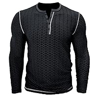 Men's Long Sleeve T-Shirt Button Henley Shirt Casual Slim Workout Tops Stretch Athletic Tees Muscle Fit Tee Shirt