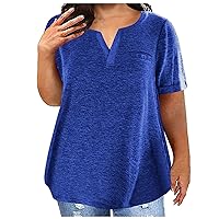 Women's Plus Size Tunic Tops Casual Solid Short Sleeve Round Neck Ruffle Pleated Blouses Summer Comfort T Shirts