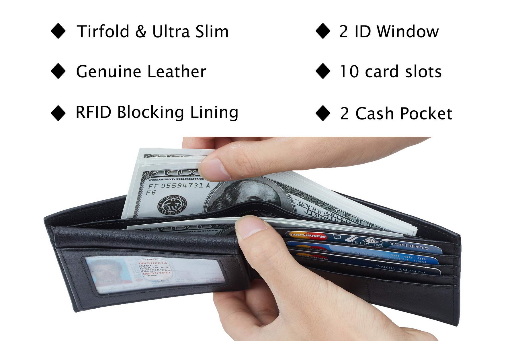 Travelambo Genuine Leather RFID Blocking Wallets Mens Wallet Bifold Classic