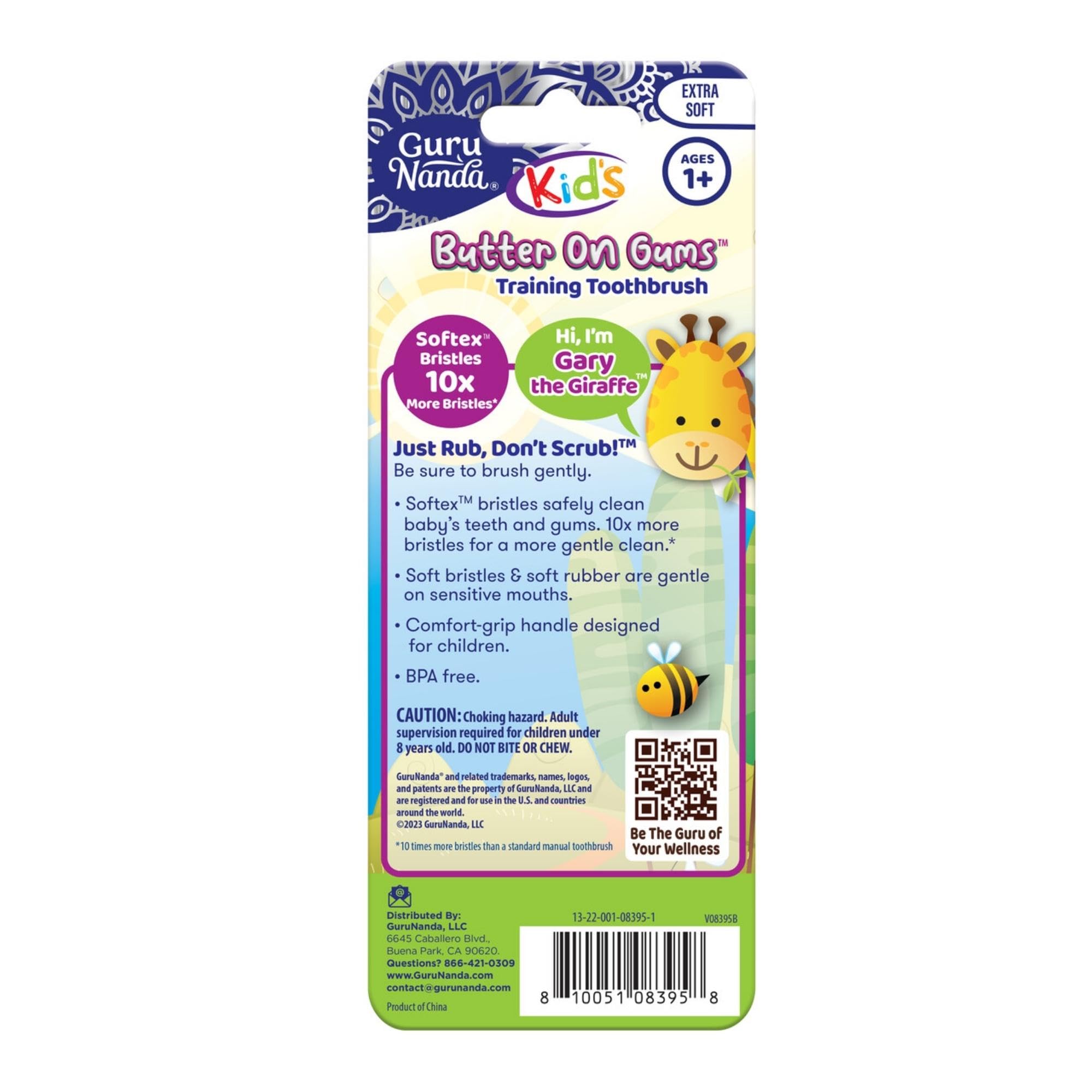 GuruNanda Kids Butter On Gums Training Toothbrush with Cover - Cute Giraffe Design, Extra Soft Bristles for Gentle Cleaning - Ergonomic Handle - BPA & Cruelty Free - 1 Pack (Age 1+)