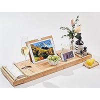 Bamboo Bath Tray, Expandable Bath Caddy with Wine and Book Holder-Headley Tools Bathtub Caddy for Luxury Bath, Adjustable Bath Caddy Tray for Bathtub-Great Gift for Women/Men (Wood Color)