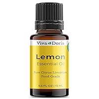 Viva Doria 100% Pure Lemon Essential Oil, Undiluted, Food Grade, Southwest USA Lemon Oil, 15 mL (0.5 Fl Oz)