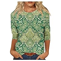 Classy Plus Size 3/4 Sleeve Blouses Female Summer Party Airoft Tees Ladies Printed Crew Neck Loose