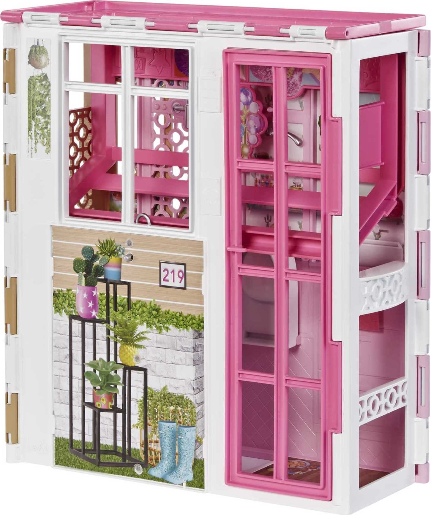 Barbie Doll House with Furniture & Accessories Including Pet Puppy, 4 Play Areas (Kitchen, Loft Bed, Bathroom & Dining Room) Small