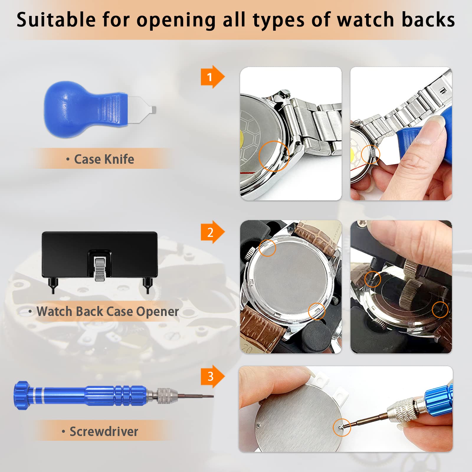 Professional Watch Repair Kit, GLDCAPA Watch Battery Replacement Kit, Watch Repair Tools with Carrying Case, Watch Link Removal Tool Kit, Watch Case Opener, Watch Press Set with 60pcs Watch Battery