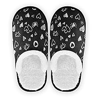 Cozy Fuzzy Slippers Love White Hearts Valentines Day Black For Adult Non Slip Home Casual Shoes