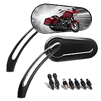 MZS Motorcycle Mirrors, 10MM 8MM Bolts Universal Handlebar Convex Rear View Side mirror Accessories Black Compatible with Touring Cruiser Spostster Bobber Chopper Cafe Racer Tracker Street Bike