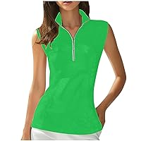 Women Breathable Sleevless Golf T-Shirts Zip Up Stand Collar Tank Tops Summer Casual Quick Dry Athletic Outdoor Tees