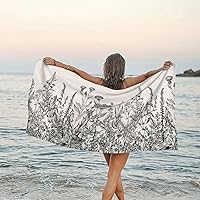 Floral Herbs Botanical Microfiber Beach Towel for Adults 31.5x63 Inch, Oversized Travel Beach Towels with Pouch, Quick Dry Pool Towels for Travel Gym Yoga, Large Sand Free Beach Towels