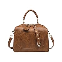 [LEAFICS] Retro Top Handle Satchel Bag for Women PU Leather Barrel Crossbody Shoulder Bag Lady Classic Boston Handbag and Wallet