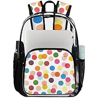 Colorful Polka Dots Clear Backpack Heavy Duty Transparent Bookbag for Women Men See Through PVC Backpack for Security, Work, Sports, Stadium