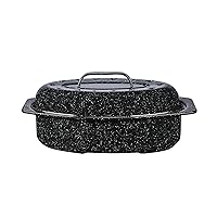 Granite Ware 13-inch oval roaster with Lid. Enameled steel design to accommodate up to 7 lb poultry/roast. Resists up to 932°F. Ideal for preparing meals for two!