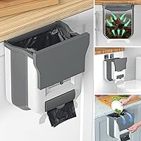 HI NINGER Kitchen Trash can with lid for Counter top or Under Sink,Kitchen Compost bin,Hanging Trash can,Foldable Trash can 2.4 Gallon for Bathroom/rv/Camping