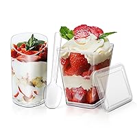 100 Set Dessert Cups, 5 oz Parfait Cups with Lids, Appetizer Cups for Party,3 oz Mini Dessert Cups with Spoons, Shooter Cups for Pudding Fruit Ice Cream Yogurt(2 Types)
