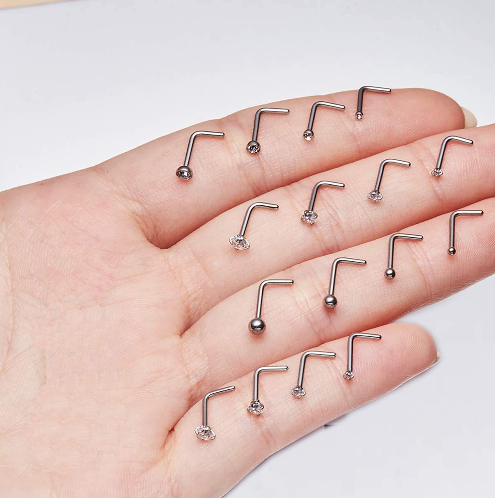 16pcs 20g Stainless Steel Nose Stud for Women 20g Nose Ring Surgical Steel for Men Body Piercing Jewelry