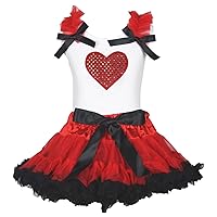 Petitebella Valentine Dress Sequin Heart White Shirt Red Black Skirt Girl Clothing Set 1-8y