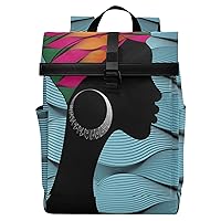 ALAZA African American Afro Woman Large Laptop Backpack Purse for Women Men Waterproof Anti Theft Roll Top Backpack, 13-17.3 inch
