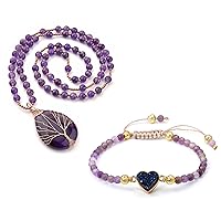 Top Plaza Bundle – 2 Items: Tree of Life Crystal Amethyst Necklace & 4mm Beads Chakra Healing Crystal Bracelet