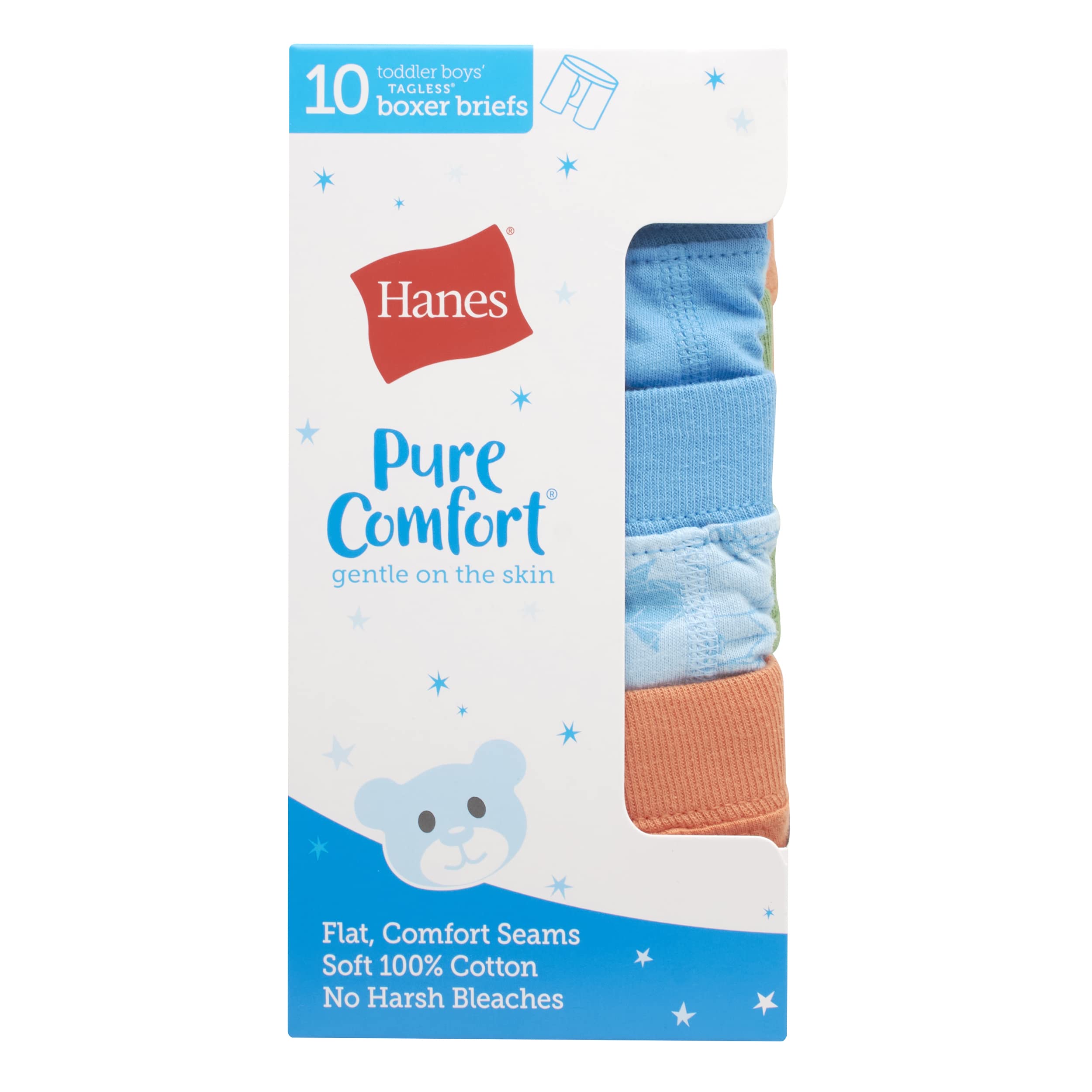Hanes Toddler Boys' Underwear, Pure Comfort 100% Cotton Boxer Briefs & Briefs Available, 10-Pack