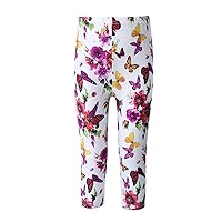 TiaoBug Kids Girls Floral Print 3/4 Length Dance Leggings Capri Pants Gymnastics Sports Yoga Trousers Activewear