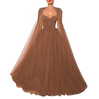 Women's Gothic A Line Tulle Long Prom Dress with Cape Sleeve Evening Party Dresses