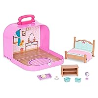Li’l Woodzeez – Travel Suitcase Bedroom Playset – Portable – Dollhouse Furnitures & Accessories Included – Pretend Play Toy for Kids Age 3+