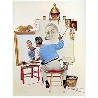 Norman Rockwell Triple Self Portrait - Canvas or Print Wall Art