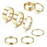 ADRAMATA 1-8mm 14K Gold Filled Rings Stacking Rings for Women Stackable Rings Thin Band Rings Plain Pinky Thumb Finger Rings Trendy Mid Statement Rings Comfort Knuckle Rings Set