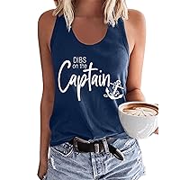 Dibs On The Captain Anchor Tank Shirt Women O Neck Loose Boat Anchor Graphic Tank Tee Beach Sleeveless Racerback Vest