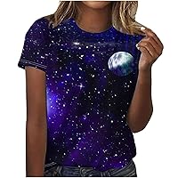 Womens Dressy Tops, Women's Fashion Casual Short Sleeve Print Graphic Tees Round Neck Pullover Tunic Top Blouses