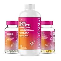 Pink Stork Liquid Prenatal Vitamin Bundle: Liquid Prenatal Vitamin with DHA and Folic Acid + Pro + DHA, Prenatal Probiotics for Women, Women-Owned