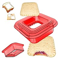 Tribe Glare 5 pcs of 2 sets Bread Sandwich Maker mold-Uncrustables Sandwich Cutter for Kids - Sandwich Cutter Sealer and DIY cookie cutter Lunch Lunchbox and Bento Box of Childrens Boys Girls (Red-sq)