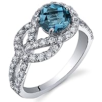 PEORA London Blue Topaz Ring in Sterling Silver, Infinity Knot Design, Natural Gemstone, Round Shape, 6mm, 1.00 Carat, Comfort Fit, Sizes 5 to 9