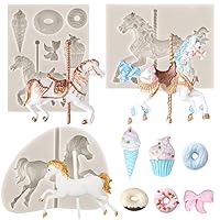 Carousel Horse Silicone Fondant Molds Merry-Go-Round Chocolate Gum Paste Molds For Cake Decorating Cupcake Topper Chocolate Candy Gum Paste Set Of 3