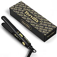 Terviiix Mini Flat Iron, Dual Voltage Travel Flat Iron, 1/2 Inch Mini Flat Irons for Short Hair/Curls Bangs, Lightweight & Portable Small Straightener, Worldwide Use with Heat Resistant Pouch, Black