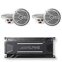 Alpine KTA-30FW 4-Channel Weather Resistant Tough Power Pack Amplifier & (2) SPS-M601 6.5” Coaxial 2-Way Marine Speaker with Silver Grilles